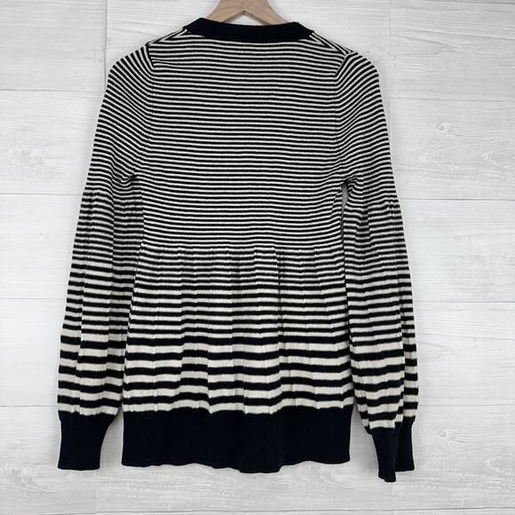 Stile Benetton Wool Blend V-Neck Sweater Women Small Striped Black Grunge Cozy - Picture 6 of 13